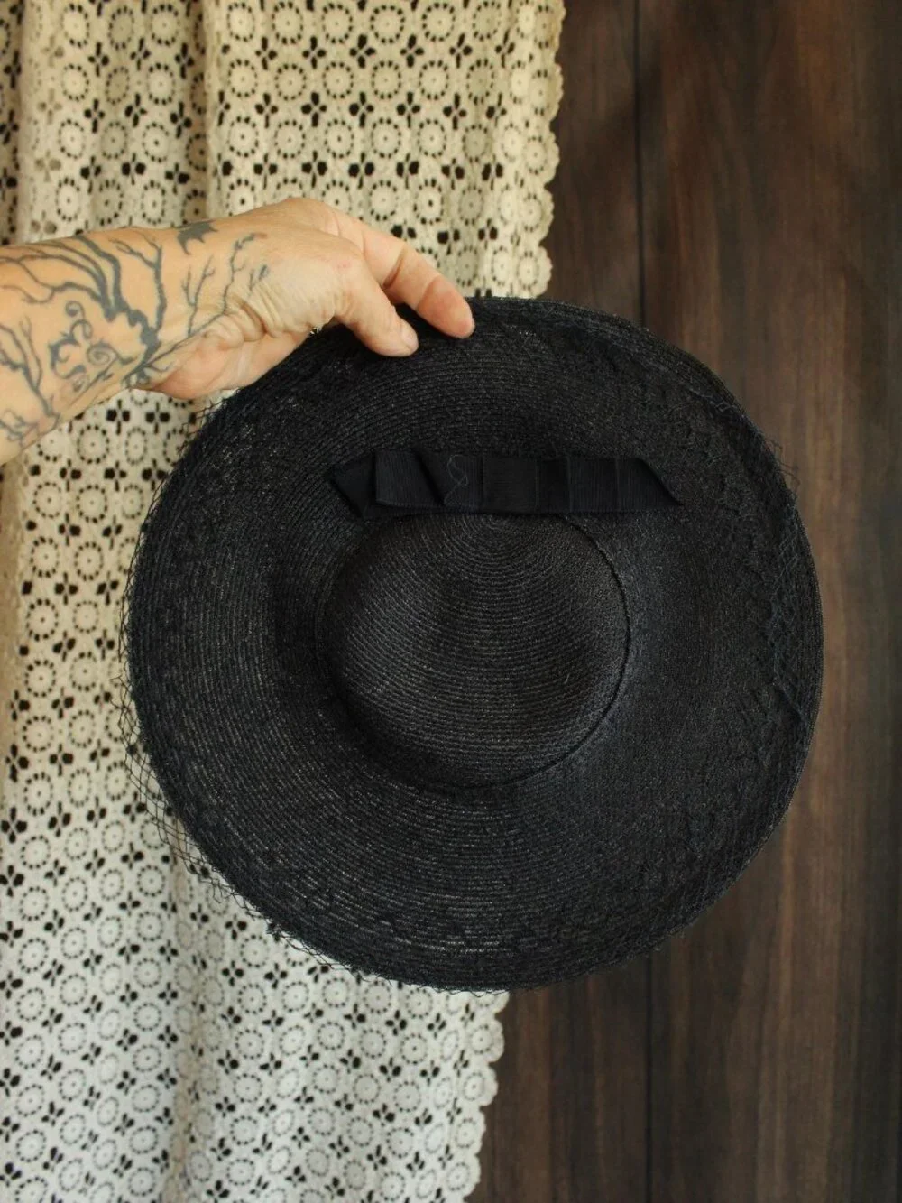 Vintage 1940s 1950s Hat, Blue Straw with Grosgrain Ribbon Trim, Union Made Cartw